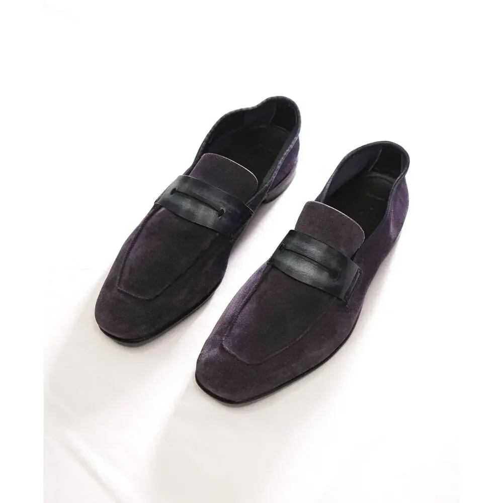 $960 ZEGNA - Navy Blue Suede Asola Loafers - US 11 (UK10)